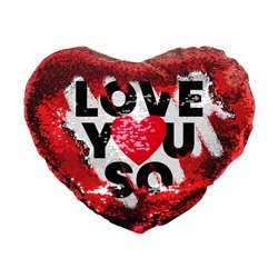 Coussin à sequins personnalisé en forme de coeur Love You So