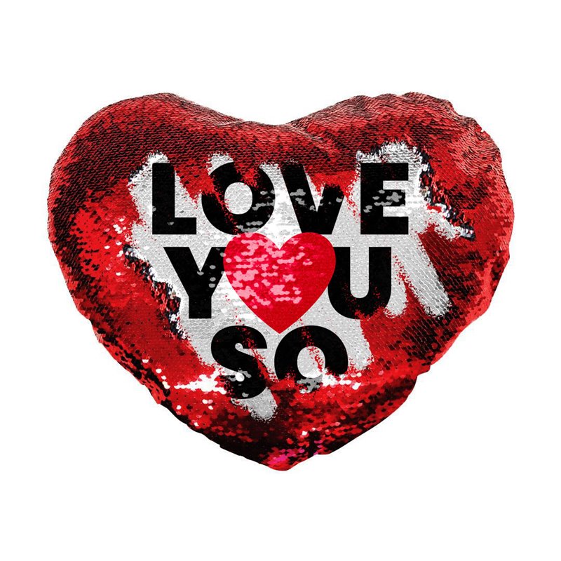 Coussin à sequins personnalisé en forme de coeur Love You So